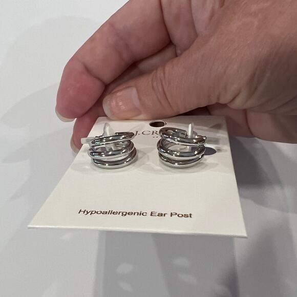 NWT J. Crew Silver Triple Hoop Earrings - Picture 5 of 6